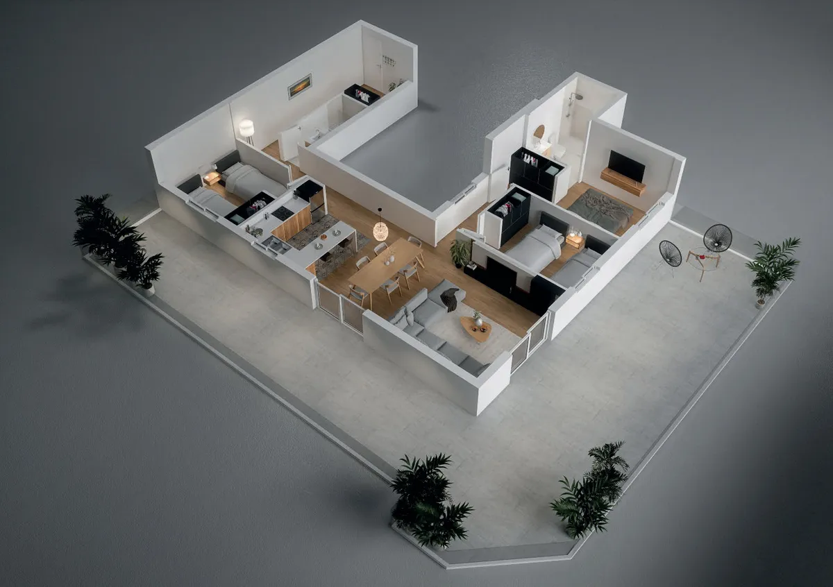 Recreación 3D de la vivienda Ático C