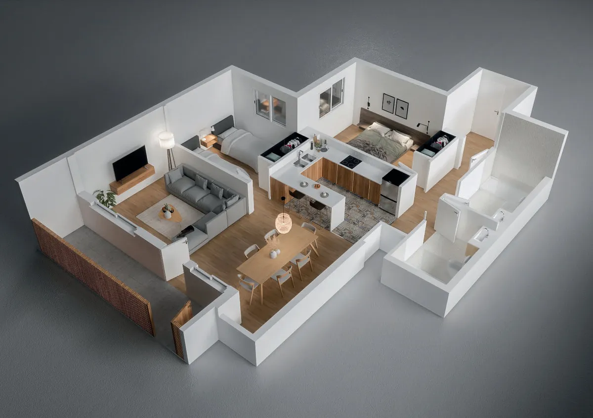 Recreación 3D de la vivienda Planta baja A